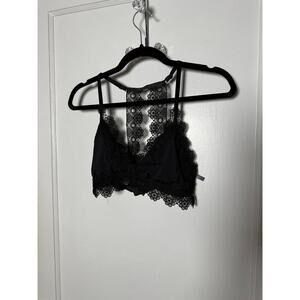 Aerie Black Lace Racerback Boho Lightly Lined Festival Fairy Bralette Women's LG